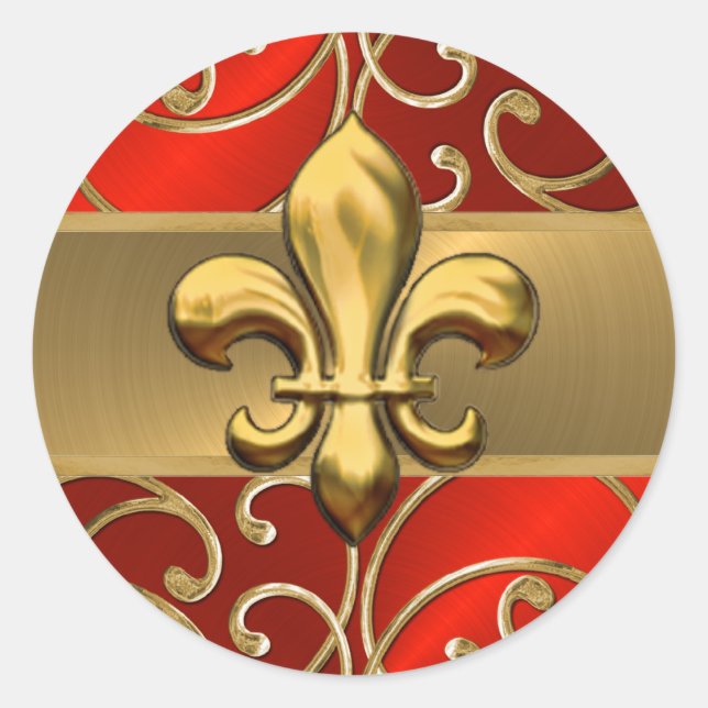 Sticker Rond Fleur de Lis rouge et or Filigree (Devant)