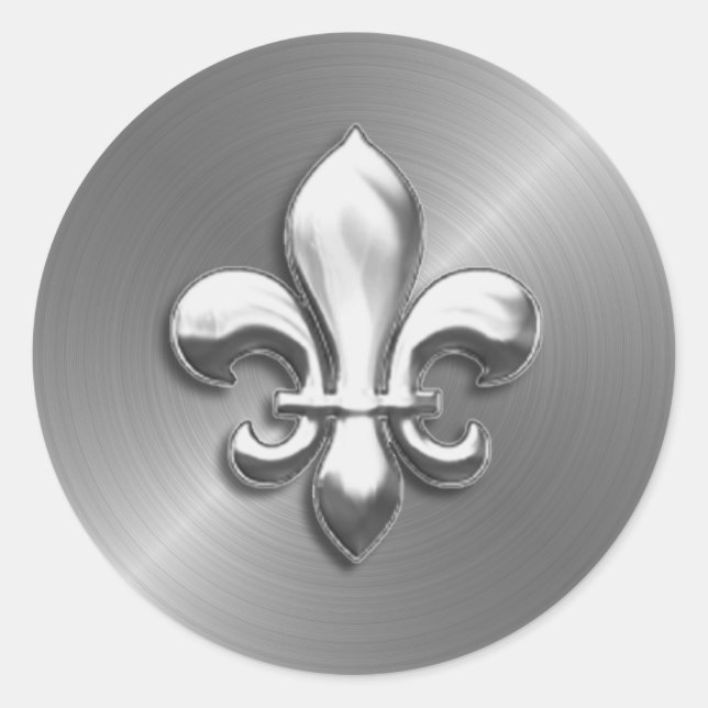 Sticker Rond Fleur de Lis sur Arrière - plan d'argent (Devant)