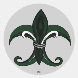 Sticker Rond Fleur de lis Vert/argent