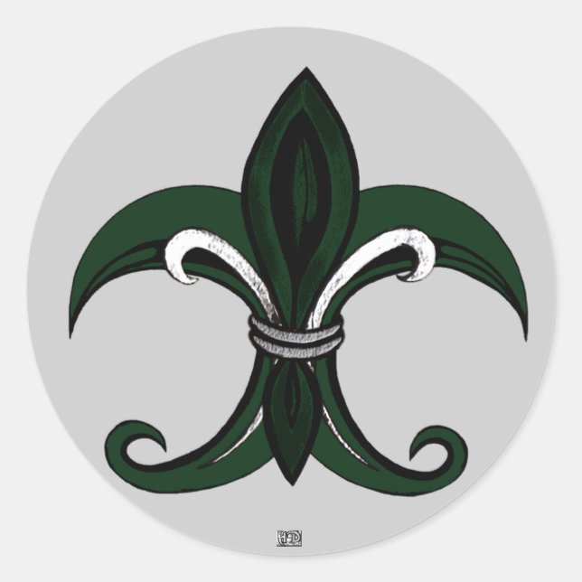 Sticker Rond Fleur de lis Vert/argent (Devant)