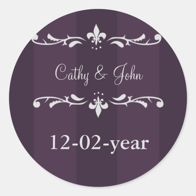 Sticker Rond Fleur de lis violet Mariage (Devant)