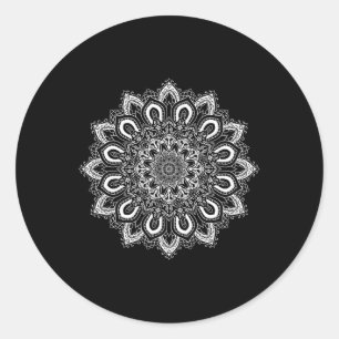 Sticker Rond Fleur de lotus blanche ornée mandala de yoga _1