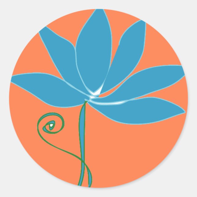 Sticker Rond Fleur de Lotus Bleu avec Arrière - plan orange (Devant)