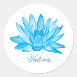 Sticker Rond Fleur de lotus bleu personnalisée