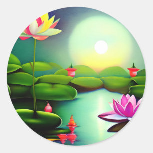 Sticker Rond Fleur de Lotus dans un étang