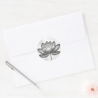 Sticker Rond Fleur de lotus dessinée à la main sacrée, nénuphar