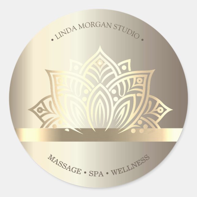 Sticker Rond Fleur de Lotus en Or Chic Yoga (Devant)