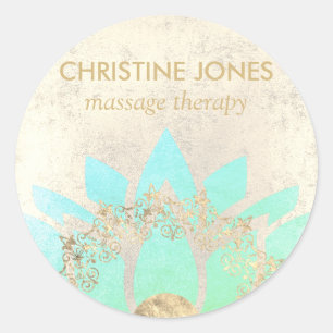 Sticker Rond Fleur de lotus turquoise et or