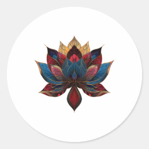 Sticker Rond Fleur de Lotus Vintage Bouddhisme Zen Japonais Yog