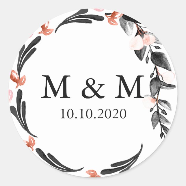 Sticker Rond Fleur de lune | Monogramme classique Mariage (Devant)