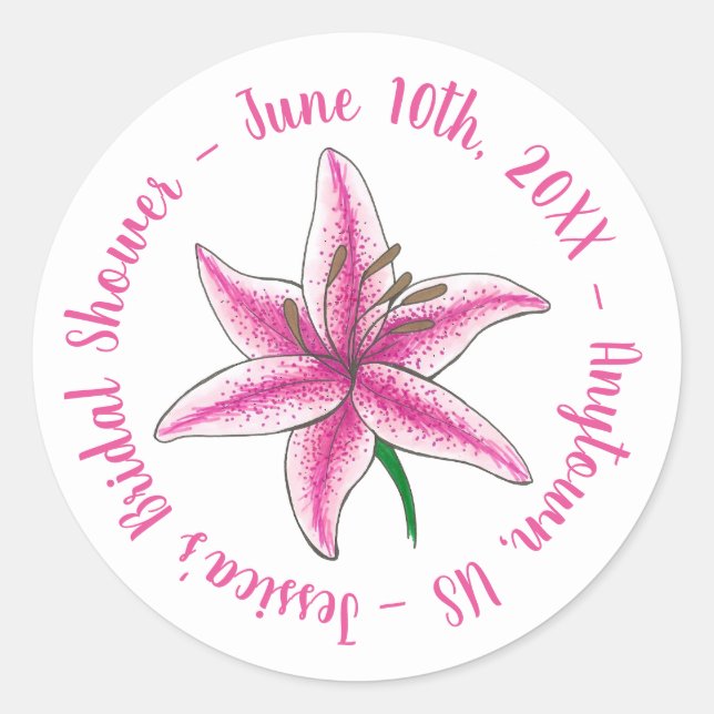 Sticker Rond Fleur de lys rose mariage Baby Shower Jardin flora (Devant)