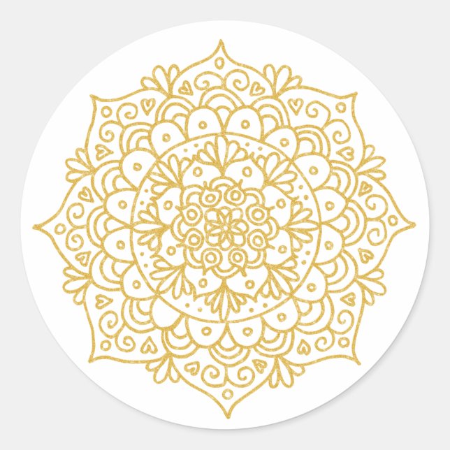 Sticker Rond Fleur de mandala en paillettes dorées (Devant)