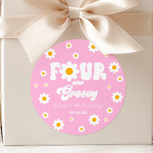 Sticker Rond Fleur de Marguerite Quatre Pour Toujours Groovy 4è
