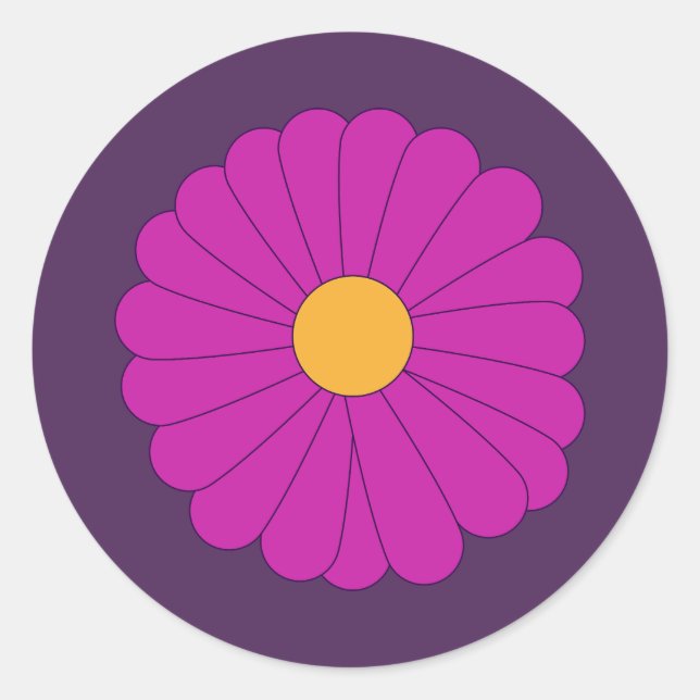 Sticker Rond Fleur de marguerite rétro violette et jaune (Devant)