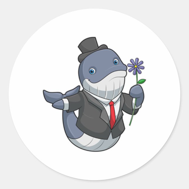 Sticker Rond Fleur de Mariage de baleine (Devant)