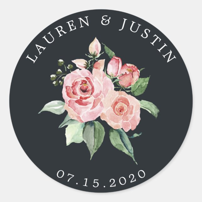 Sticker Rond fleur de minuit élégant monogramme floral Autocoll (Devant)