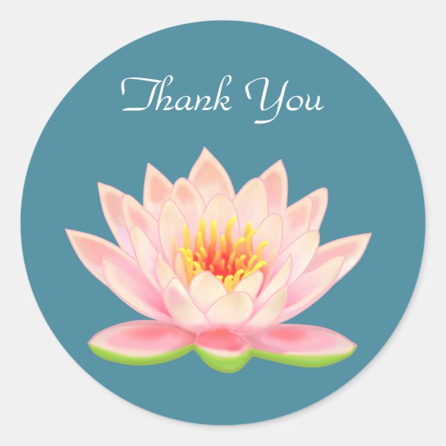 Sticker Rond Fleur de nénuphar rose sur bleu Merci (Devant)