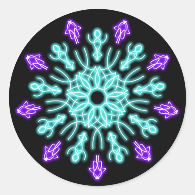 Sticker Rond Fleur de néon pourpre et turquose (Devant)