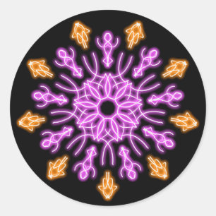 Sticker Rond Fleur de néon rose et orange