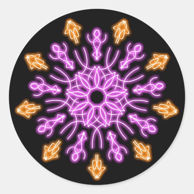 Sticker Rond Fleur de néon rose et orange (Devant)