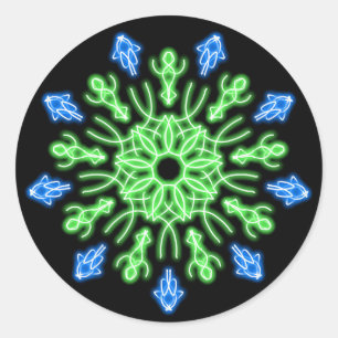 Sticker Rond Fleur de néon vert et bleu