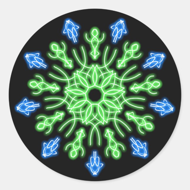 Sticker Rond Fleur de néon vert et bleu (Devant)