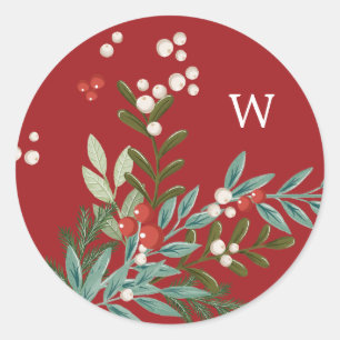 Sticker Rond Fleur De Noël Botanique Fleurie Traditionnel Rouge