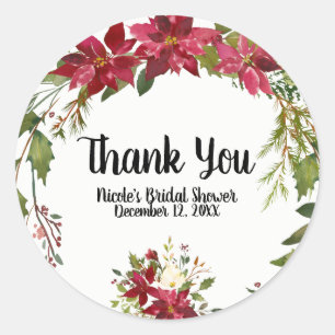 Sticker Rond Fleur de Noël Poinsettia Fleur d'hiver Florale de