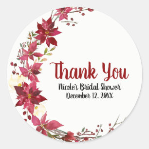 Sticker Rond Fleur de Noël Poinsettia Fleurs d'hiver Floral hiv