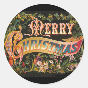 Sticker Rond Fleur de Noël Vintage