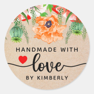 Sticker Rond Fleur de pavot fait main avec amour