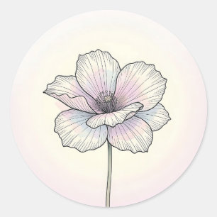 Sticker Rond Fleur de pavot pastel délicate