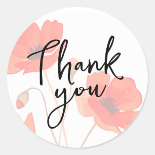 Sticker Rond Fleur de pavot rouge Floral Merci