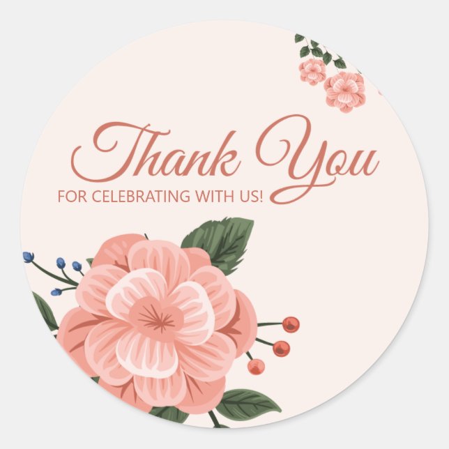 Sticker Rond Fleur de Pêche à l'Aquarelle Merci (Devant)