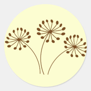 Sticker Rond Fleur de pissenlit abstrait marron