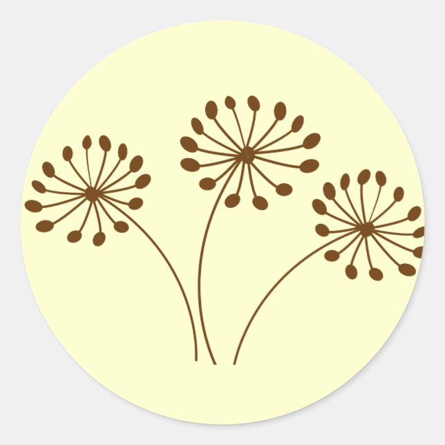 Sticker Rond Fleur de pissenlit abstrait marron (Devant)