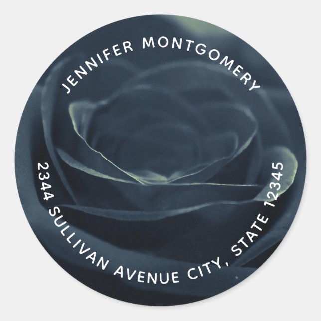 Sticker Rond Fleur de Rose Noire Adresse de Vibration Gothique  (Devant)