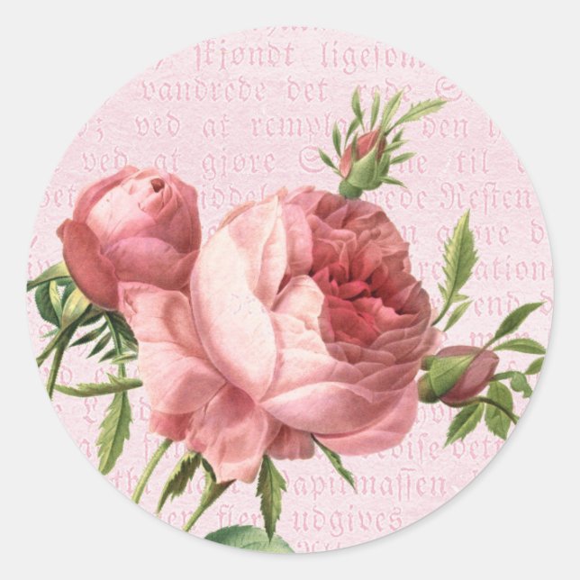 Sticker Rond Fleur de rose pastel floral rose (Devant)