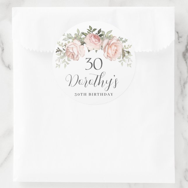 Sticker Rond Fleur de rose rose 30e anniversaire (Sac)