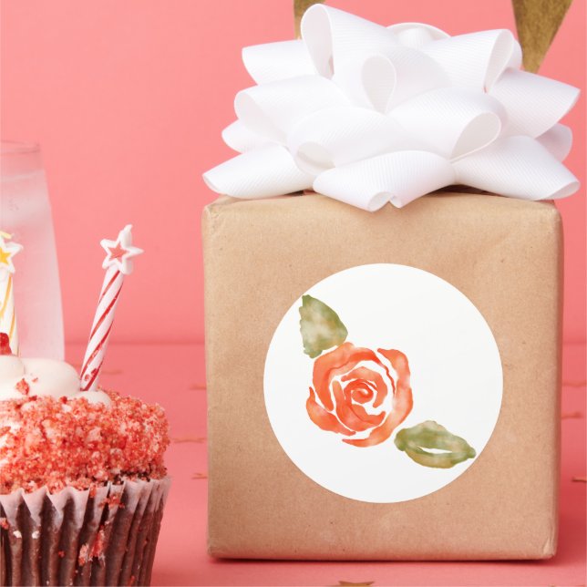 Sticker Rond Fleur de rose rouge florale, aquarelle (Fête)