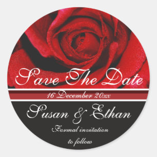 Sticker Rond Fleur de rose rouge, Save The Date,