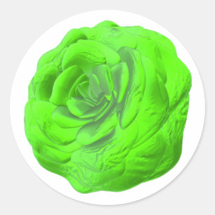 Sticker Rond Fleur de rose verte – Design floral 3D –