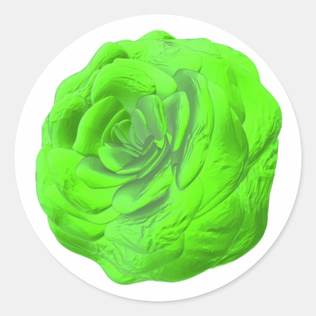 Sticker Rond Fleur de rose verte – Design floral 3D – (Devant)