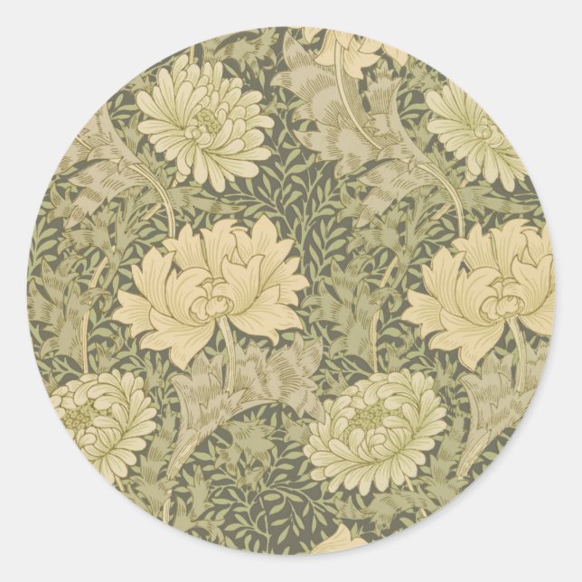 Sticker Rond Fleur de Sauge Chrysanthème de William Morris (Devant)