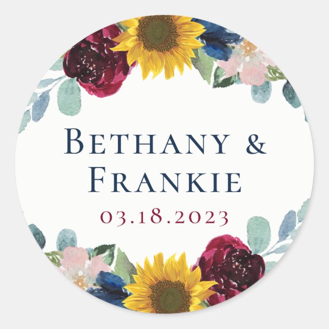 Sticker Rond Fleur de Soleil Botanique Fleur de Mariage Favoris (Devant)