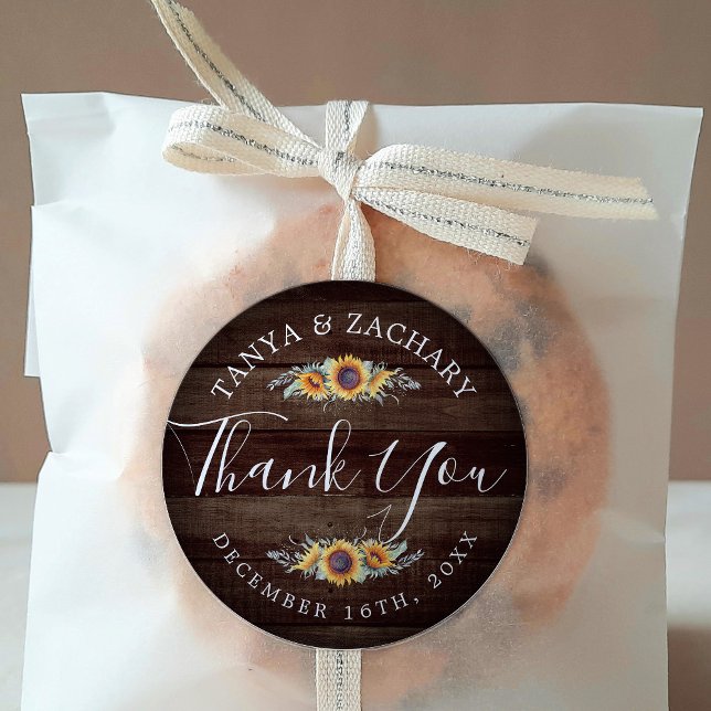 Sticker Rond Fleur de soleil rustique | MERCI MARIAGE (Créateur téléchargé)