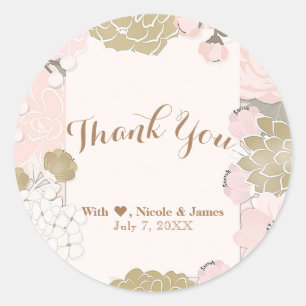 Sticker Rond Fleur de style vintage, botanique glamour rose pou
