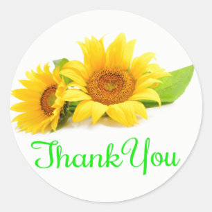 Sticker Rond Fleur de tournesol jaune Merci Floral Vert