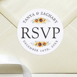 Sticker Rond Fleur de tournesol   Mariage RSVP