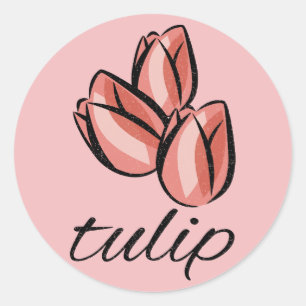 Sticker Rond fleur de tulipe rose vintage cadeau floral cool